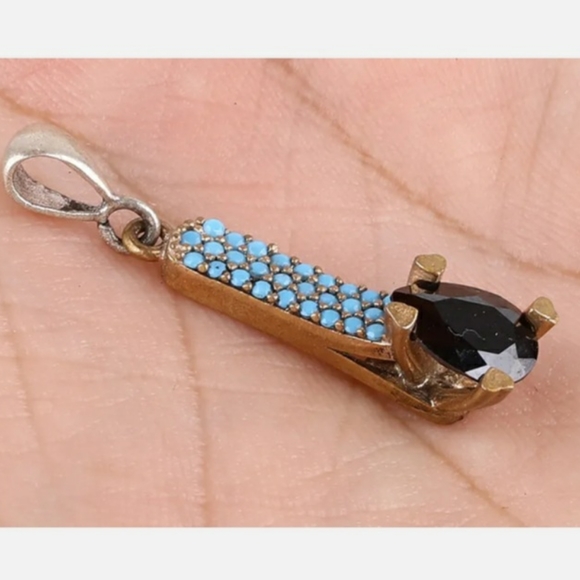 TURKISH TURQUOISE .925 SILVER & BRONZE PENDANT - Picture 2 of 3